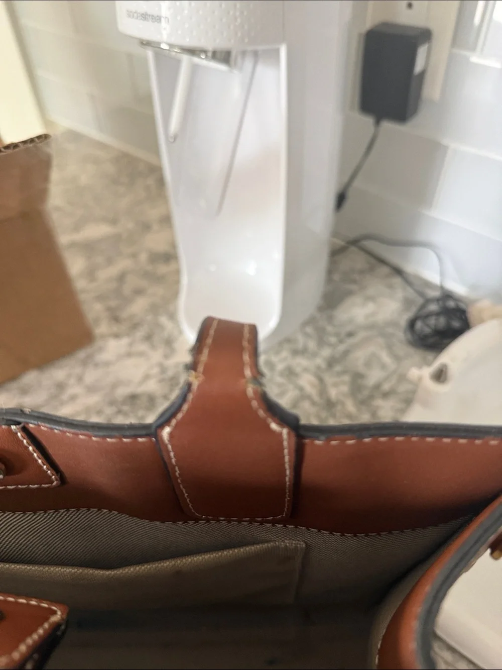 Tory Burch Canvas and Brown Leather Tote